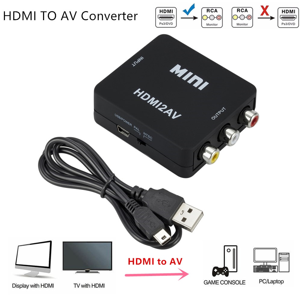 Hdmi Naar Av Rca Cvsb L/R Video 1080P Scaler Converter Box Hd Video Composiet Adapter HDMI2AV Adapter ondersteuning Ntsc Pal