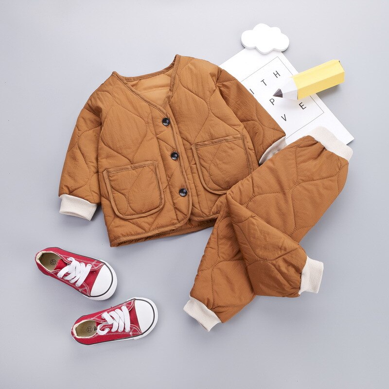 Winter Kinderen Mode Houden Warme Kleding Kids Jongens Meisjes Dikker Jas Broek 2 Stks/sets Baby Baby Casual Kleding: Khaki / 12m