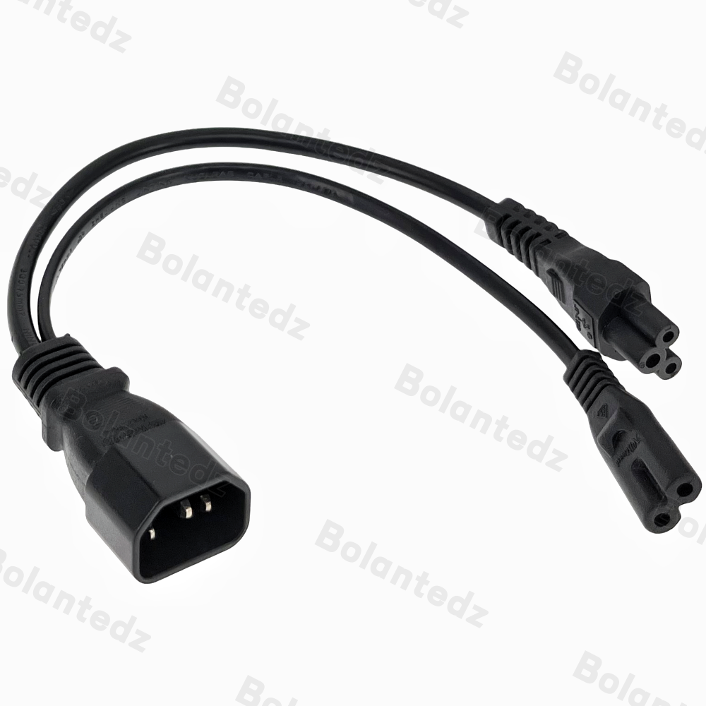 Bolantedz Power Y Type Splitter Adapter Cable Single IEC 320 C14 Male To C5+C7 Female Short Cord for Computer host display 0.3M