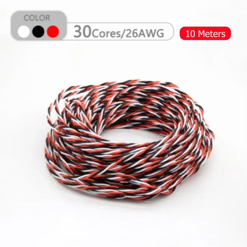 5/10/20m- trådig servoförlängningskabel 30/60 -kärnig 3 -vägs jr futaba tvinnad tråd 22/26 awg för rc-modellflygplanstillbehör: Ljusgrå