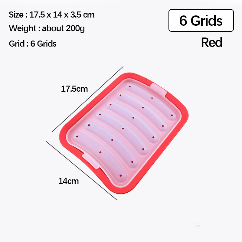 Molde de silicona para hacer salchichas sin BPA, utensilio de cocina hecho a mano para perros calientes, jamón, accesorios de cocina: 6 holes red