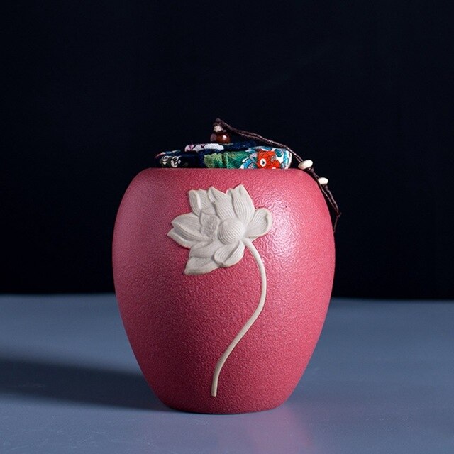 Pot de stockage de thé d'art | Céramique grossière, poterie de thé, accessoires de décoration artisanat/haricots noix Caddy boîtes scellées réservoirs 1 pièces: Red