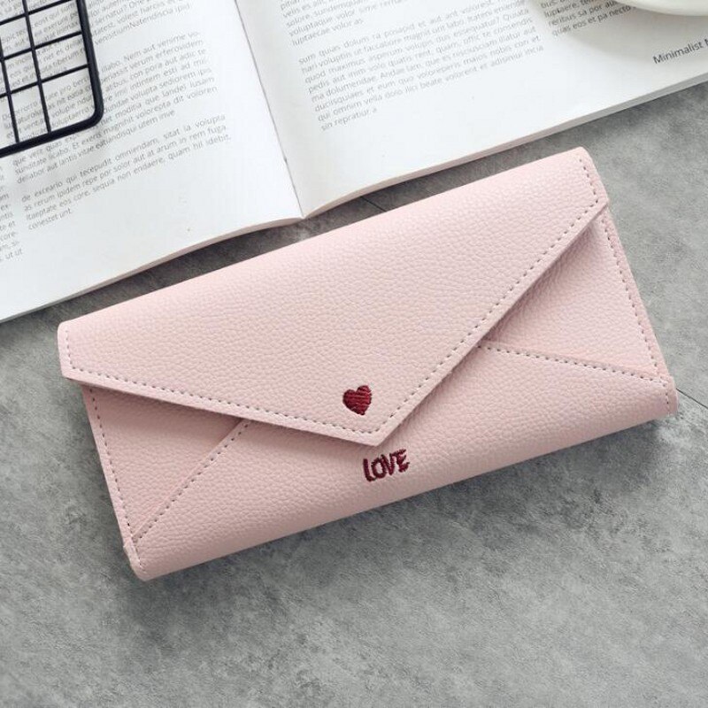 Dames clutch portemonnee grote capaciteit portemonnee lang kort muntvak pu lederen dames portemonnees: Lichtroze