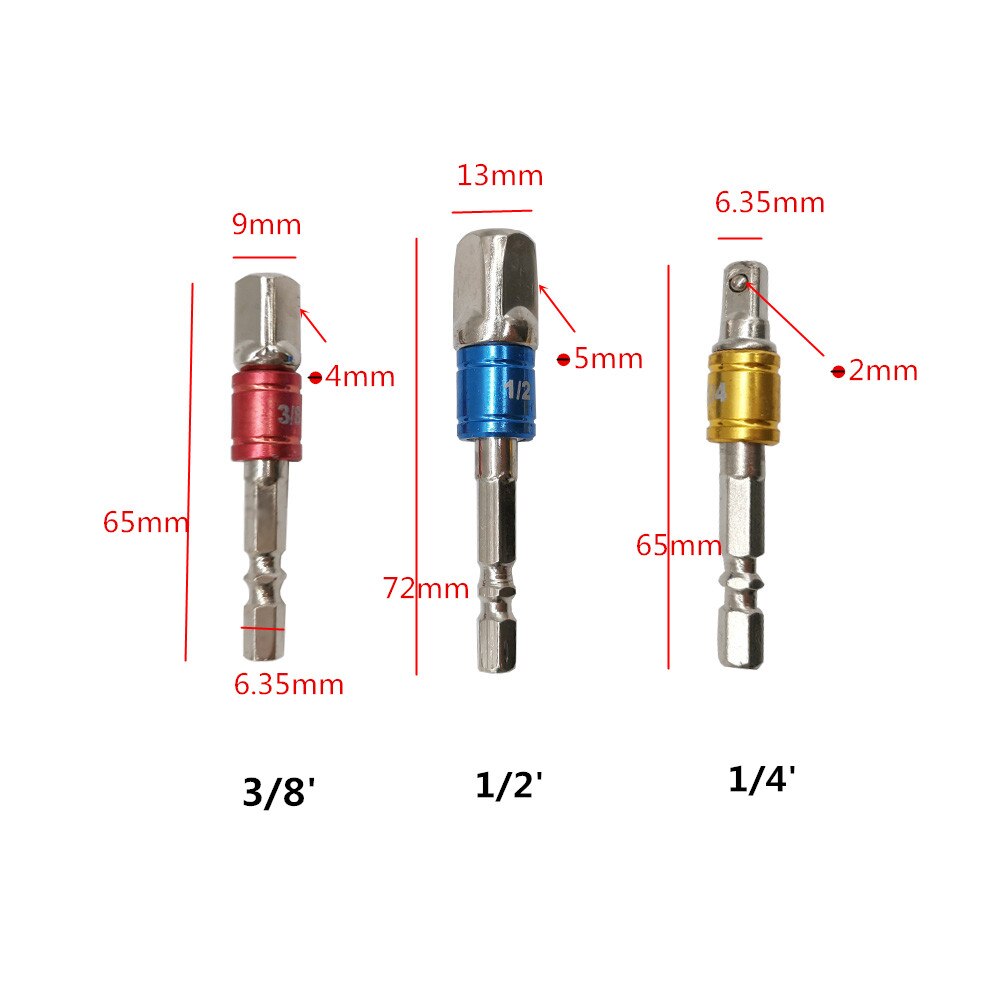 3pcs Hexagonal Screwdriver Adapter Shank Drill Socket Adapter For Impact Driver Socket Drill Bits Bar Extension