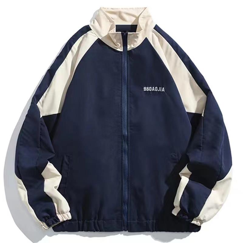 Hiphop varsity-jakke mænd high street patchwork farveblok vindjakke frakker kvinder forår efterår tynde collegejakker: Xxl / Beige