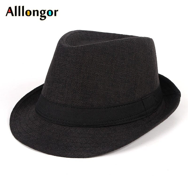Sombrero Fedora de manga corta para hombre y mujer, gorra de Jazz negra, estilo británico, chapeu, Panamá, otoño: Black