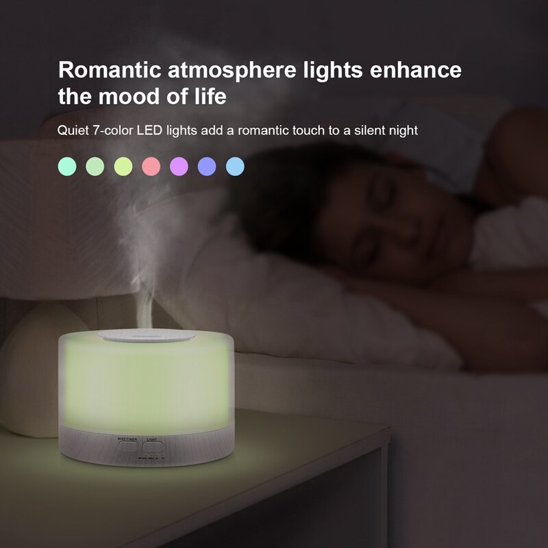 Diffuseur d'huiles parfumées cylindrique à télécommande, humidificateur et vaporisateur avec 7 led colorées, prise us/uk/eu/au/jp