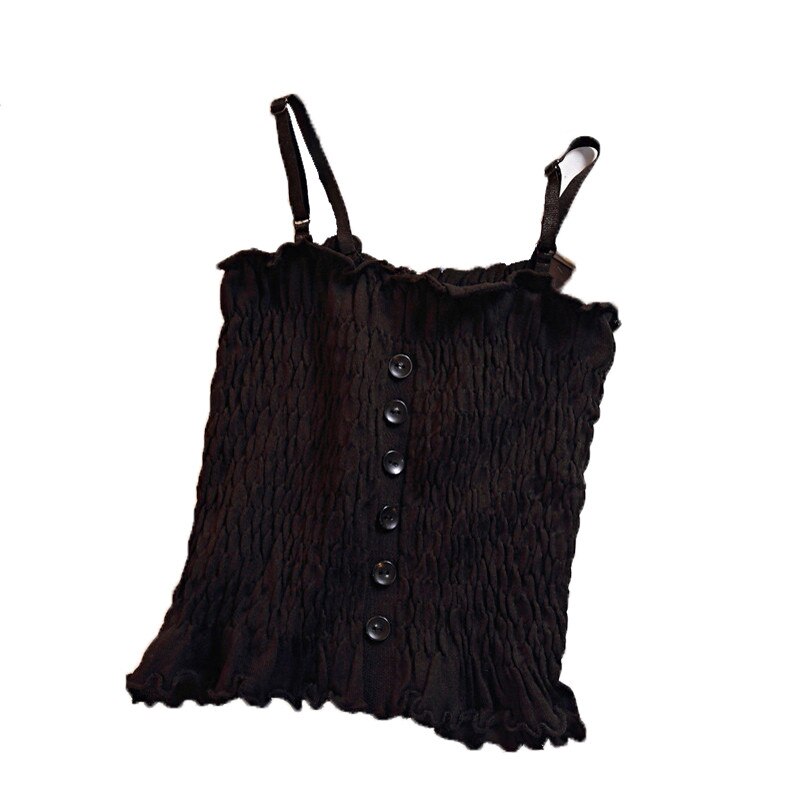 Kvinder strikket camis knap basic toppe firkantet krave camisole strik crop tops sommer: Sort