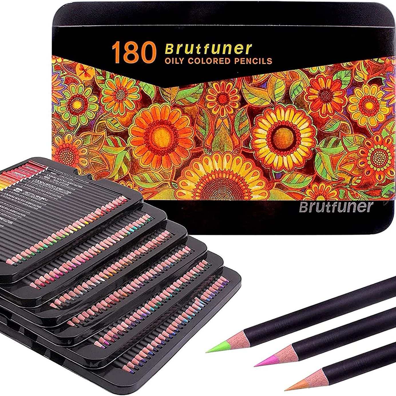Zestaw kredek ołówkowych Brutfuner 120/180 kolorów, luksusowe metalowe pudełko, profesjonalne, wysokiej jakości, miękkie wkłady artystyczne, grubość 3.8MM.