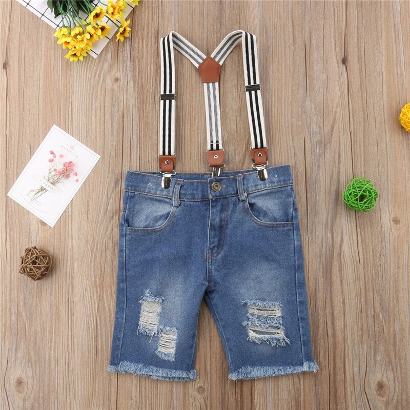 neue Denim Loch Jeans Unisex Kleinkind Kinder Baby Mädchen Jungen Bib Hosen Overalls Hosenträger Kurze Hose Outfit Kleidung 6 mt-5 t