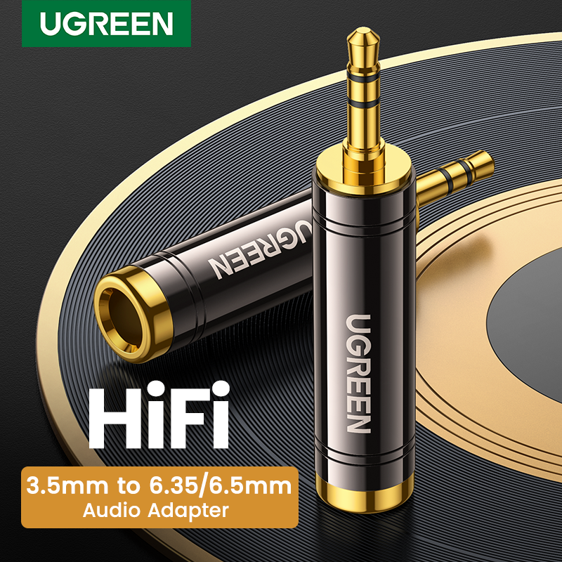 UGREEN Adapter 3,5 mm do 6,5 mm 6,35 mm 1/4 Pozłacany adapter męski z czystej miedzi na AUX żeński na gniazdo mono Adapter złącza audio 2 szt.