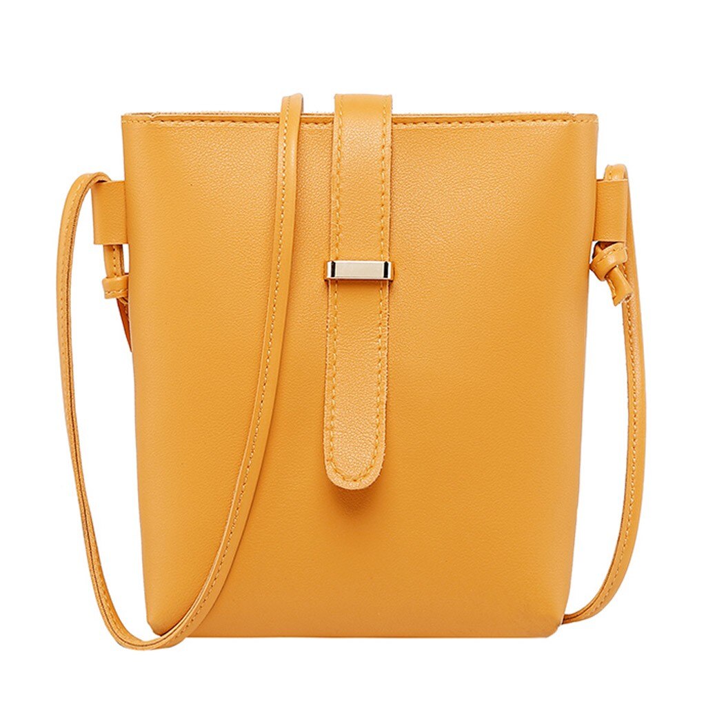 Einfache Eimer Tasche Frauen Strap Messenger Schulter Tasche Handy Handtaschen Weibliche Leder Eimer Haspe Crossbody-tasche: YELLOW