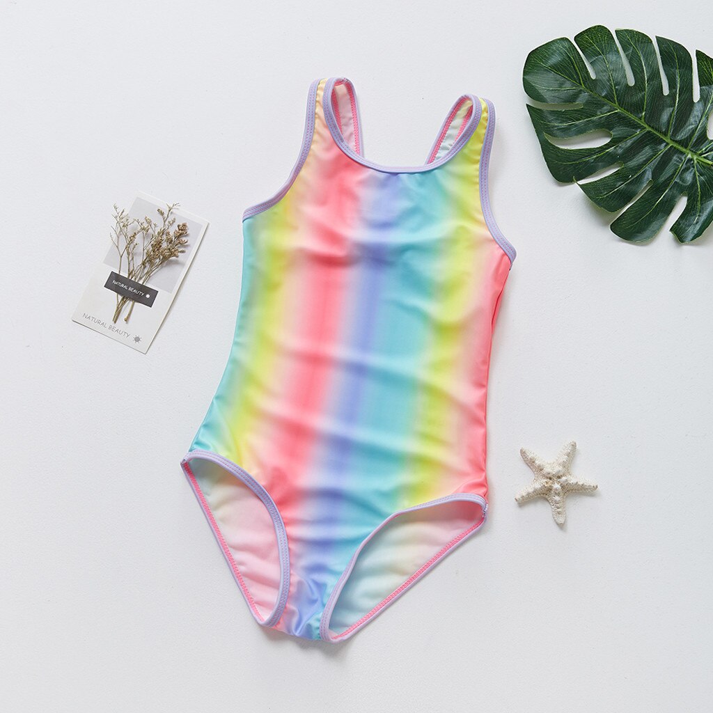 TELOTUNY Toddler Baby Kids Girls Stripe Rainbow Swimwear Swimsuit Beach Romper Toddler Infant Girls Swimsuit One-piece