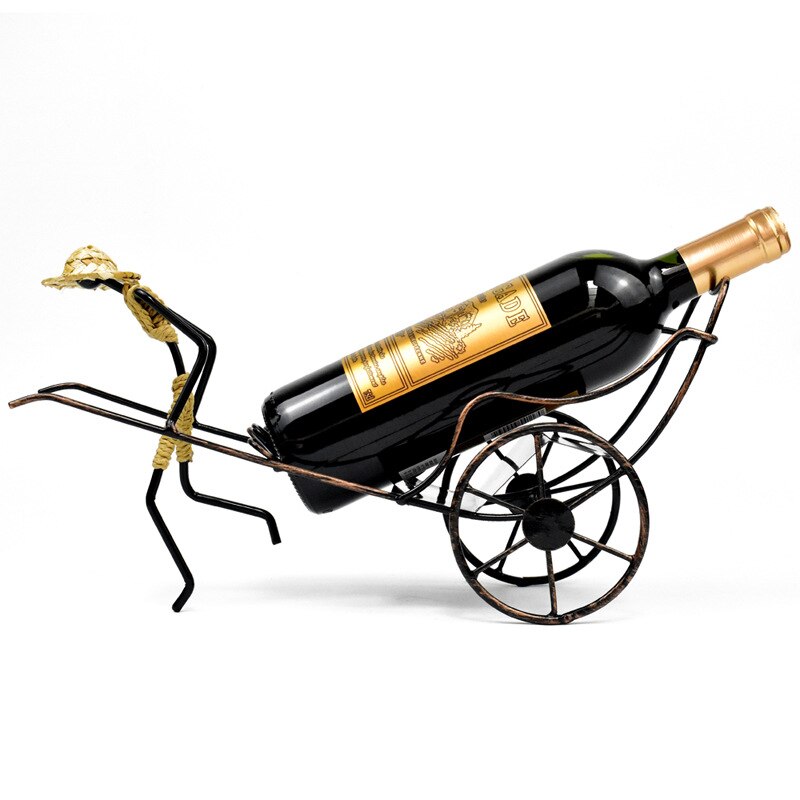 Kinesisk rickshaw vinstativer flaskeholdere bar bordpynt boligindretning jern vintage champagne stand display
