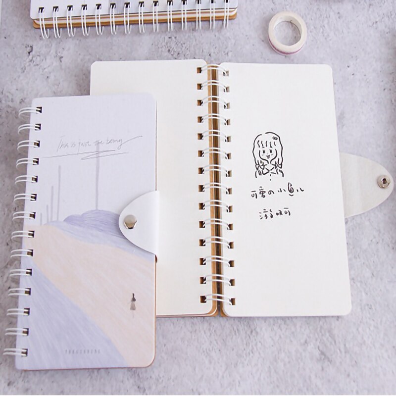 Button Notepad Flip Coil This Small Fresh Portable Spiral Notebook Diary Book Paper Sketch Book Office School Supplies