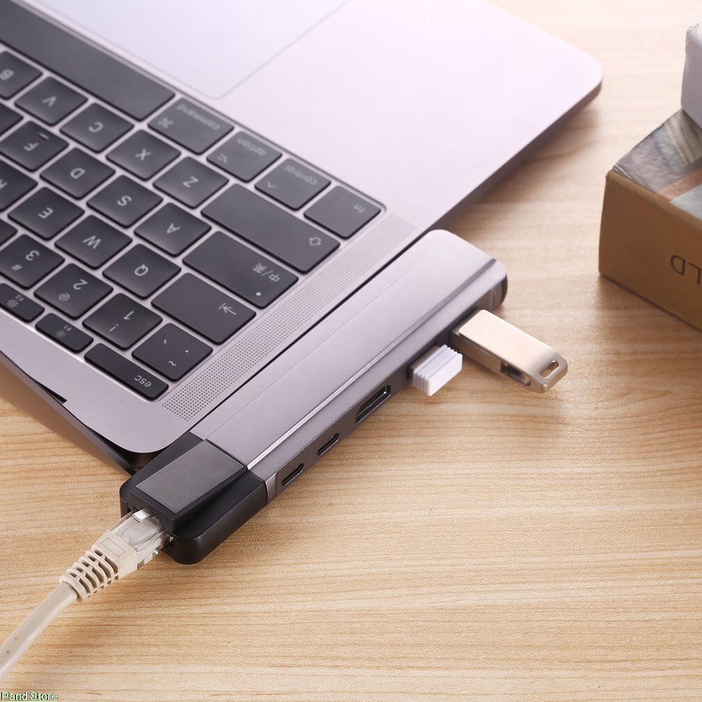 USB C Hub 6-in-1 USB Type C Hub Adapter Dongle Compatibel Voor MacBook Pro 13 "15" Thunderbolt 3, USB-C Data