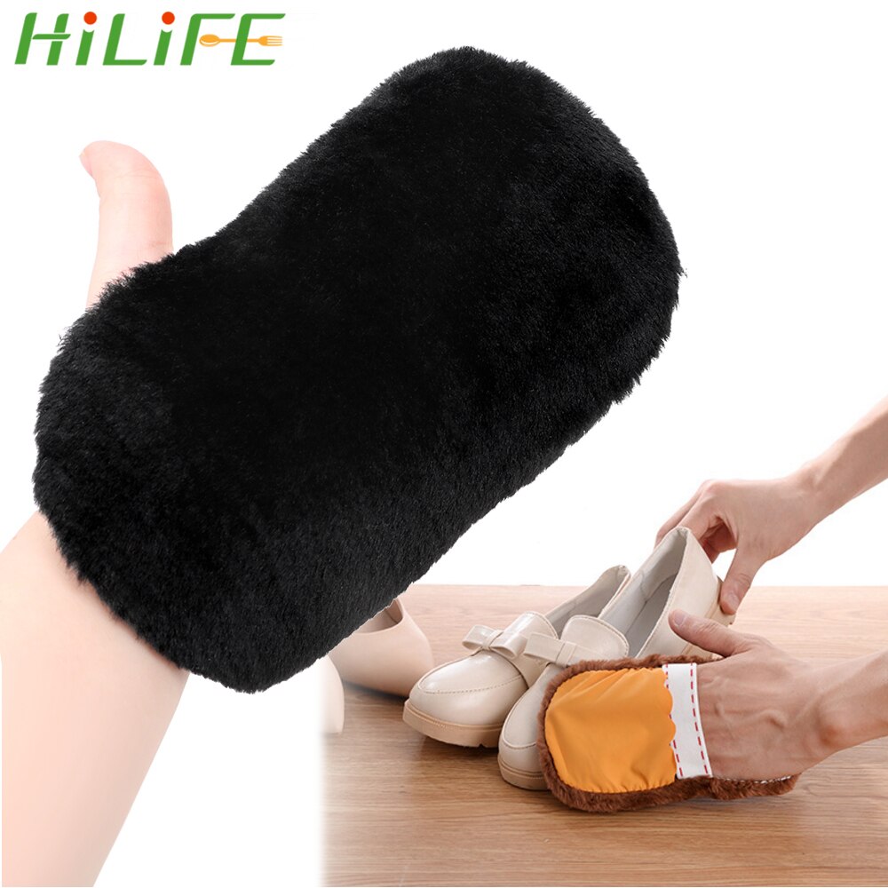 Couleur aléatoire soin des chaussures brosse chaussures gants essuyer chaussures sac à main gants polis laine douce peluche chaussures nettoyant