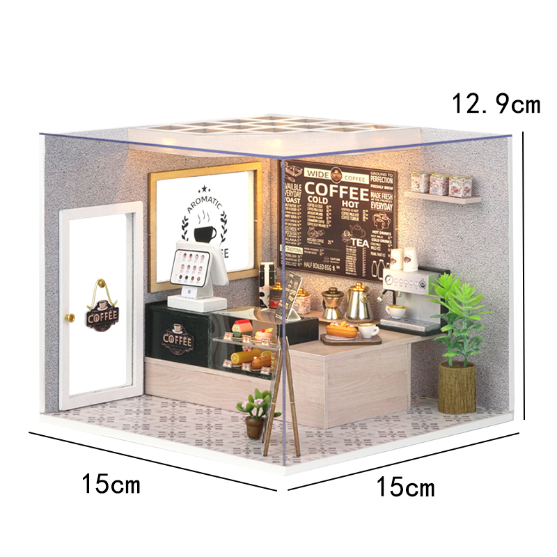 DIY 3D Bakkerij Poppenhuis Houten Miniatuur Poppenhuis Kit Meubels Modern Huis Model Speelgoed Kinderen Creatieve Meisje Verjaardagscadeautjes: Oranje
