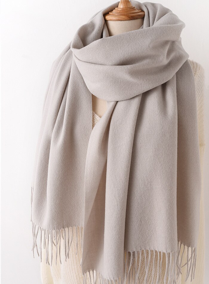 JulyPalette Solid Color Cashmere Scarf For Women Autumn Tassel Lady Long Shawls Pashmina Scarf Winter Warm Thicken Wool Scarves: Light grey