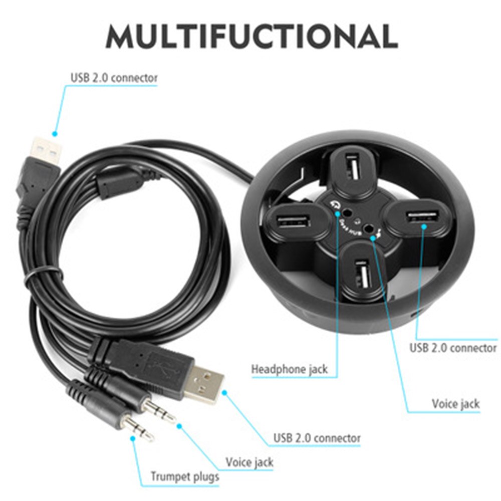 USB HUB Mount In Desk HUBs USB 2.0 HUB With 4 Port USB2.0 Headphone/Mircophone Jack For Deskpot PC/Tablet USB 2.0 Splitter