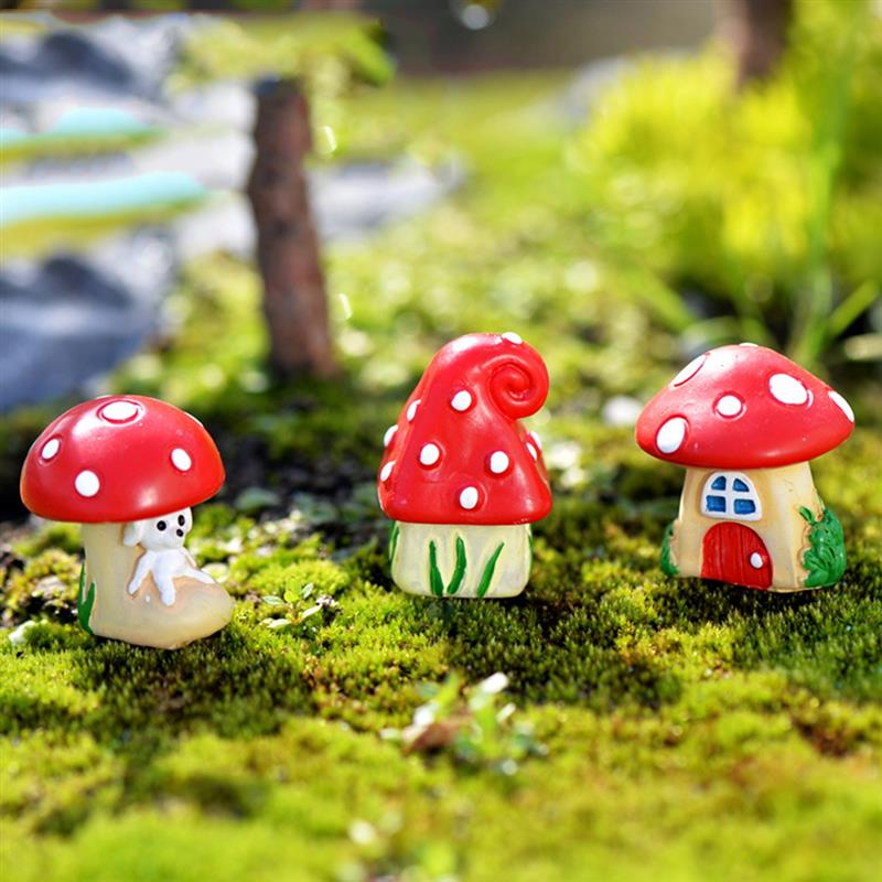 3 Stks/set Mini Cartoon Rode Paddestoel Huis 3 Soorten Diy Hars Fairy Tuin Ambachtelijke Decoratie Miniatuur Micro Gnome Terrarium Gif