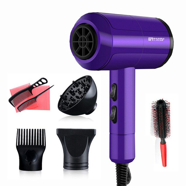 Powerful Hair Dryer Negative Ion Blow Dryer Household Salon Electric Hairdryer /Cold Wind With Collecting Nozzle: Purple-8 in 1 / us