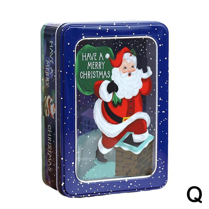 Boîte à biscuits en fer blanc, fenêtre transparente Rectangle Film carré emballage de noël boîte à chocolat cuisson boîte à bonbons T3Z8: Q