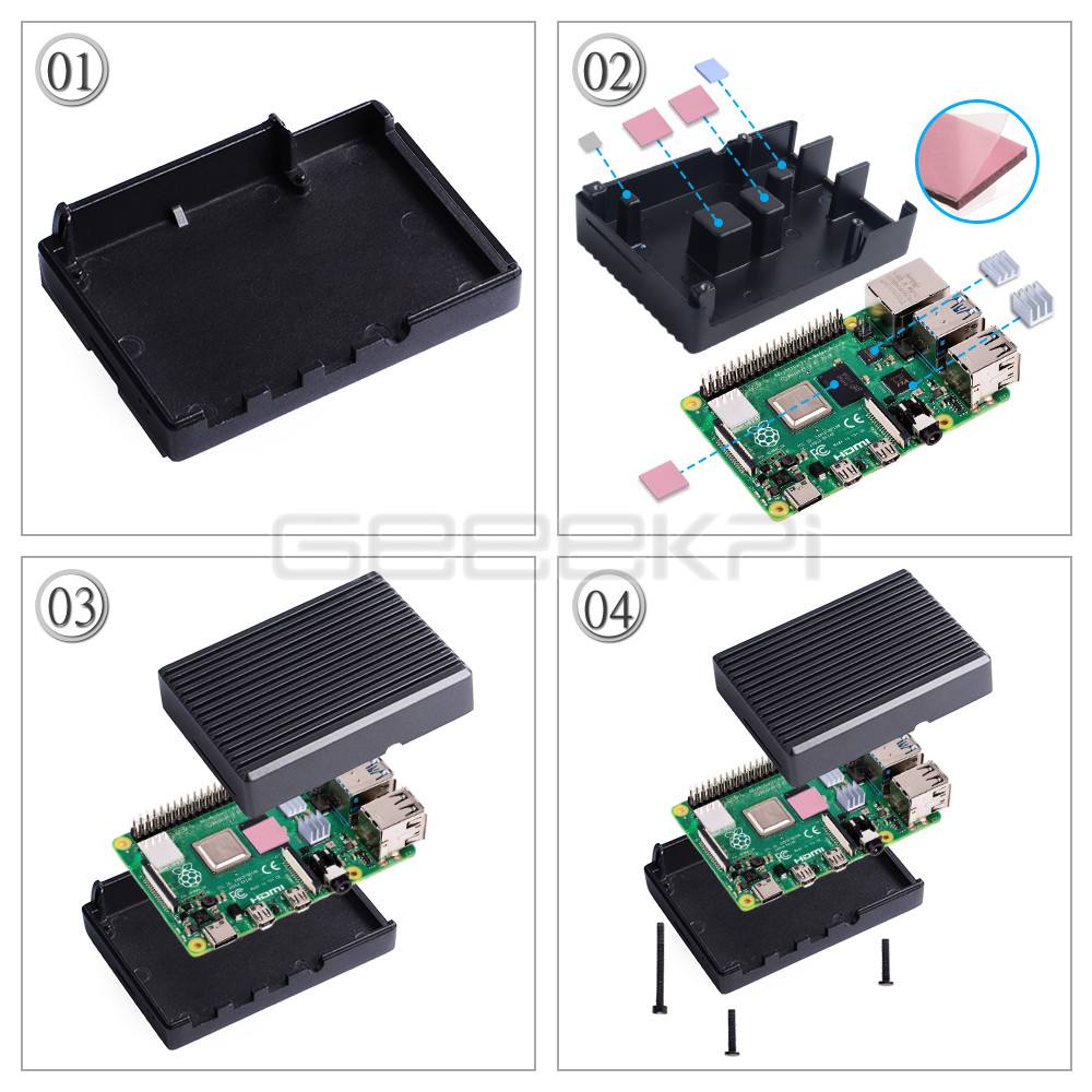 Geeekpi Zwart/Donkergrijs Metalen Case Behuizing Cover Shell Met Koellichamen Voor Raspberry Pi 4B Pi 4 Model B
