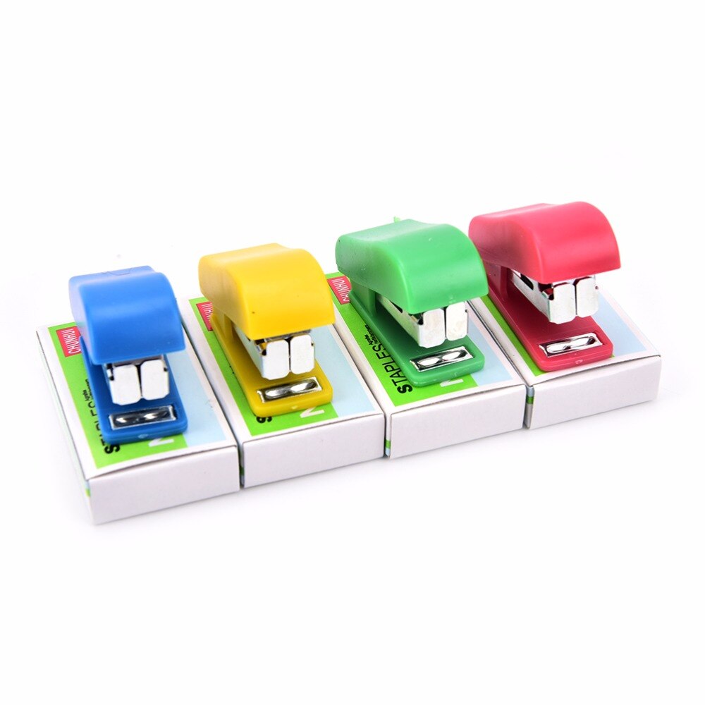 1set Mini Stapler Plastic Stationery Set Kawaii Stapler Paper Office Staples 4.7* 2.5cm