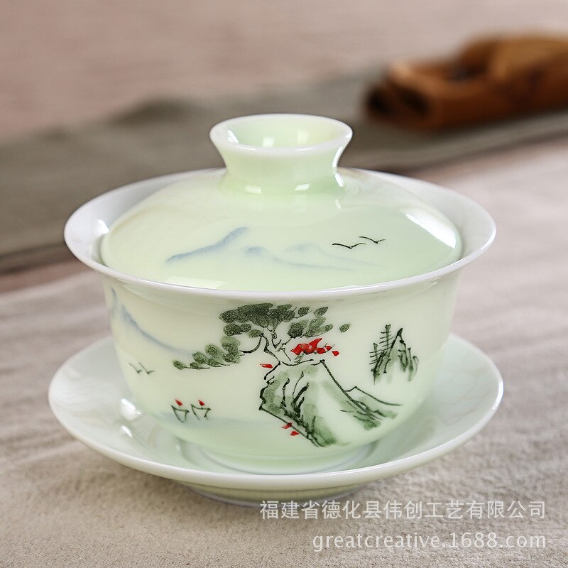 Cuenco De cobertura grande De porcelana Longquan Qing pintado a mano, cuenco De cobertura De tres solo cuenco, juego De té Kung Fu, ópera De cerámica Gaiwan: 6