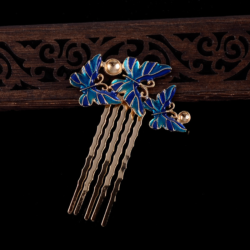 Antiikin orkidea kukka hiuspuikko cloisonne emali luksuskoru sininen hiusneula kiinalainen vintage käsintehdyt hiusneulat: 5
