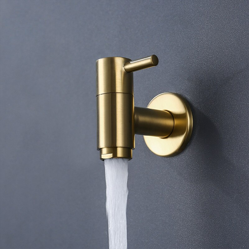 Brushed Gold Wall Mounted Small Tap Decorative Garden Faucet Washing Machine Water Tap Basin Bibcock Taps