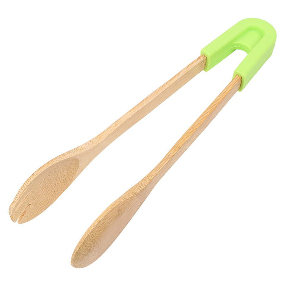Non-Stick Kitchen Utensils Snack Clip Bamboo Food Tongs Cake Pastry Steak BBQ Tongs Wooden Clip Toaster Tongs: Round Green