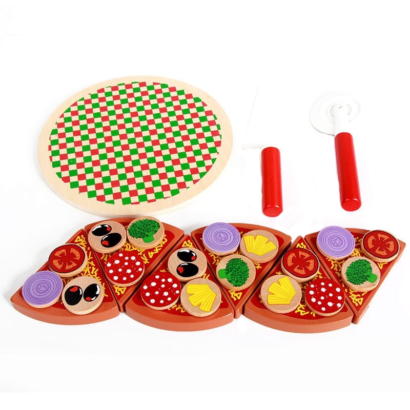 27Pcs Pizza Houten Speelgoed Voedsel Koken Simulatie Servies Kinderen Keuken Pretend Play Speelgoed Fruit Groente Met Servies