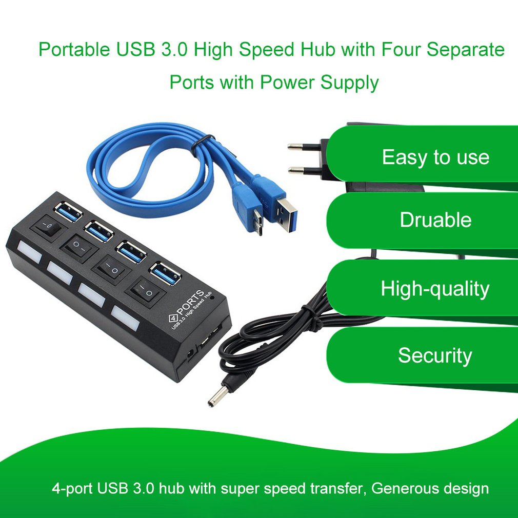 Usb-hub 3.0 4/7- poorts micro-usb 3.0- hub splitter met stroomadapter usb-hub hoge snelheid 5 gbps usb-splitter 3- hub voor pc