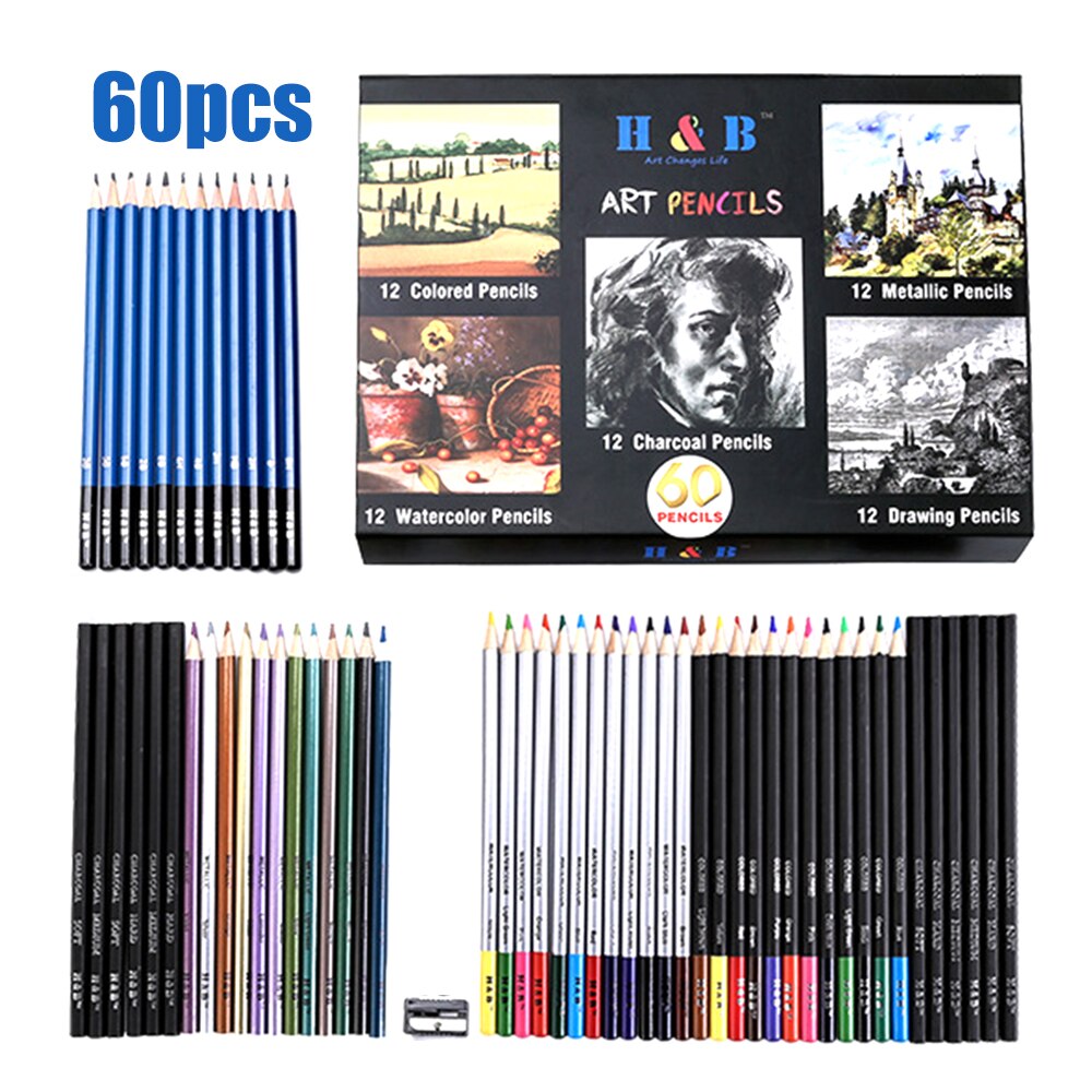 Sketch Pencil Set 60pcs Student Portable Sketch Pencil Drawing Painting Tool Set Crafts