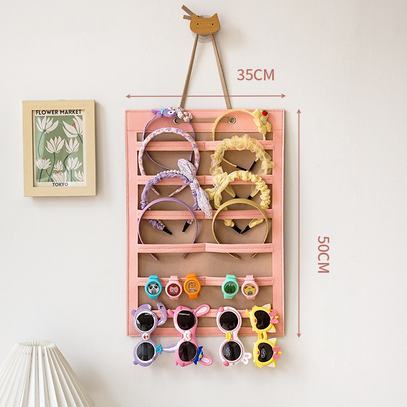 Organizador de lazos para el cabello de gran capacidad, soporte para la diadema, colgador de almacenamiento de Clip para el cabello colgante de pared, ahorro de espacio, decoración de la pared de la habitación de las niñas: Rojo