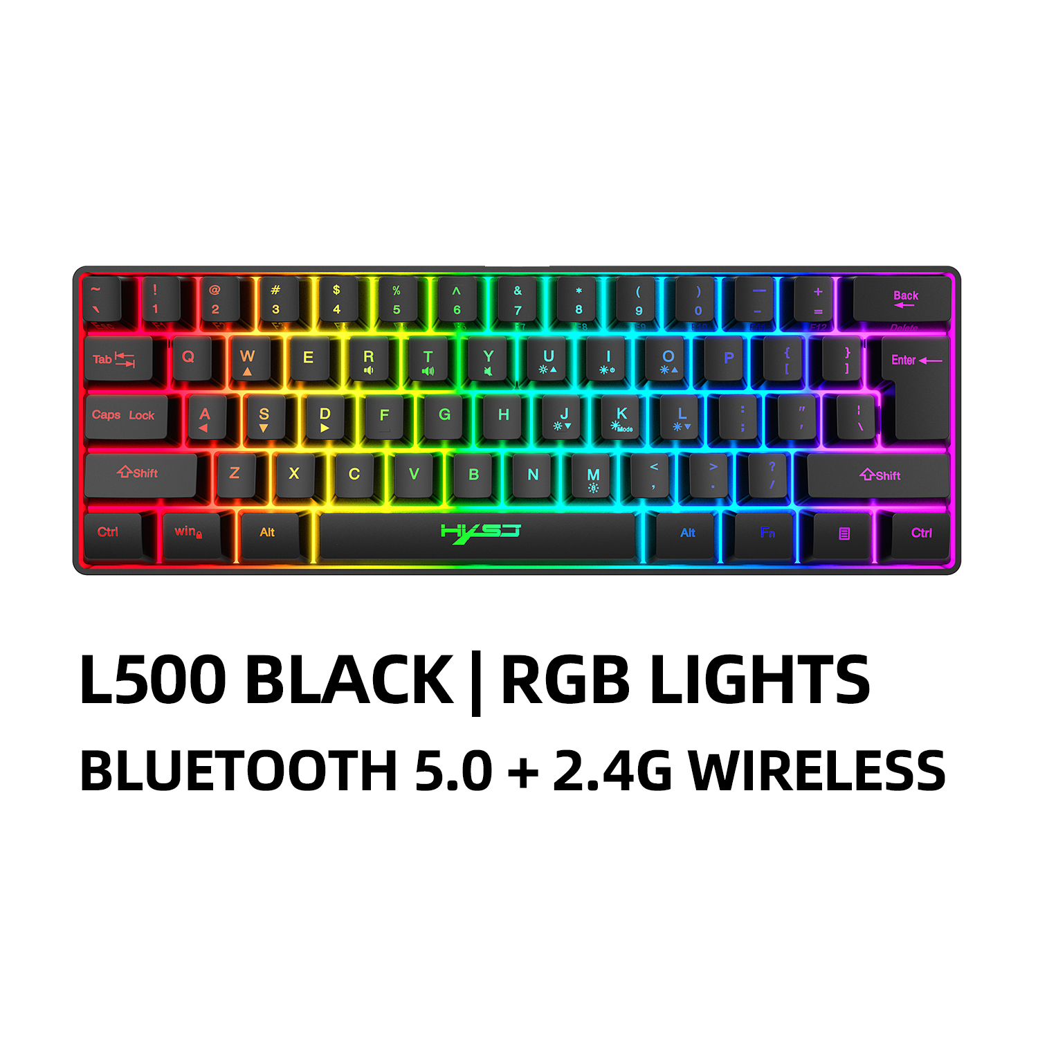 HXSJ Gaming Keyboard 61 Keys RGB Backlit 60% 60 Business Keyboard US Wired Wireless Bluetooth Mini Compact PC Gamer MAC PS4: L500B Wireless Model