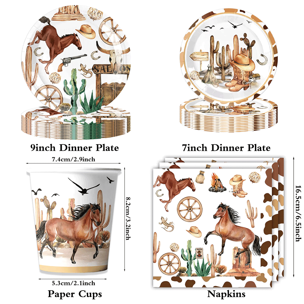 Cowboy Party Decorations Tableware Tablecloth Banner Cowboy Hat Boot Horse Balloons Wild West Cowboy Birthday Rodeo Party Favors