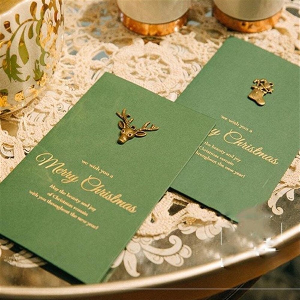 Gold Embossed chrismas Card Greeting cards Merry xmas Party Invitations Letter Greeting Cards with Envelope Stickers