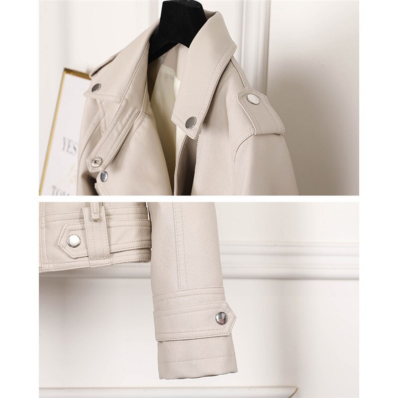 Aelegantmis Dünne Frauen Faux Leder Jacke lässig Radfahrer Motorrad Jacken Weibliche Punk Streetwear Frühling Herbst Mantel