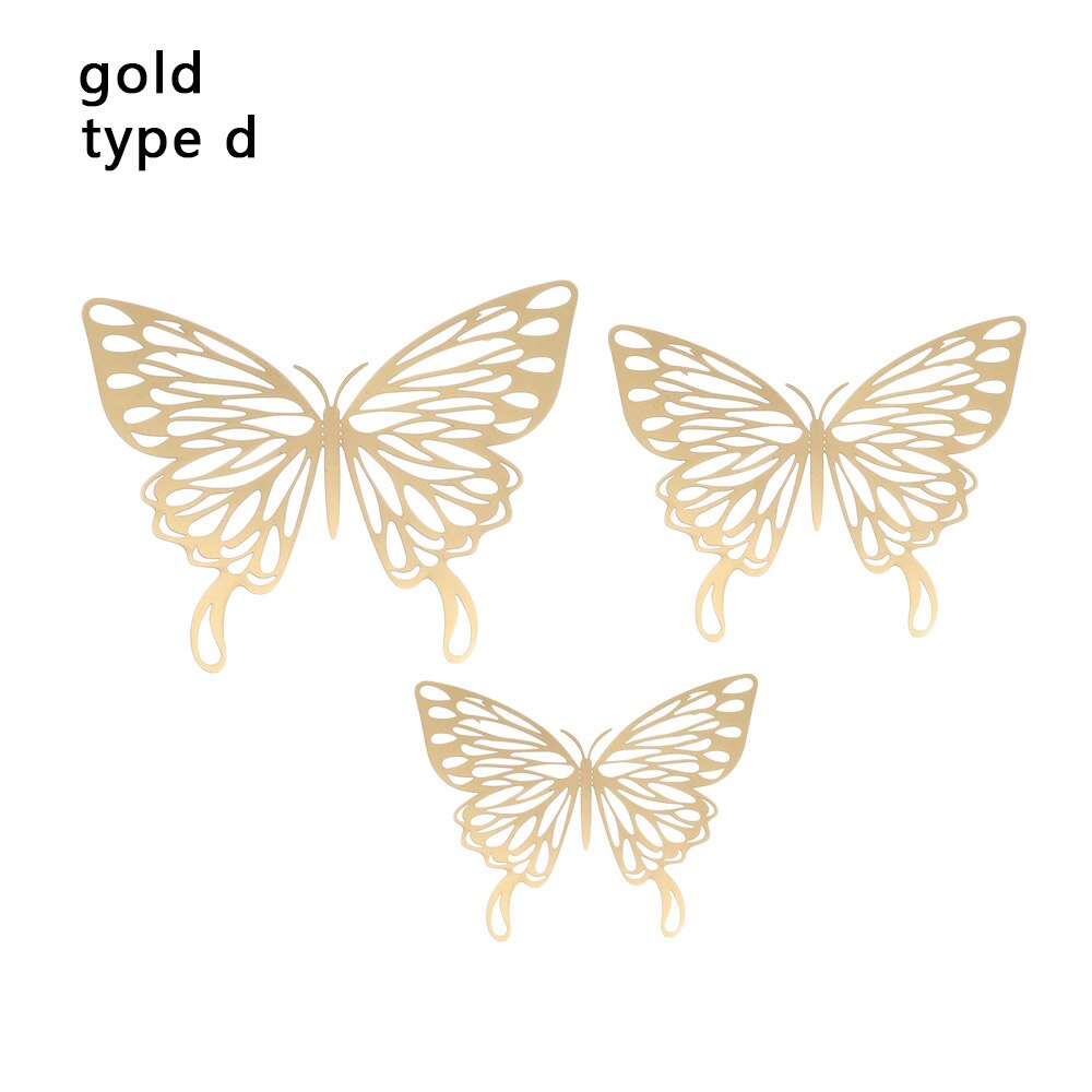 12 Stks/pak 3D Hollow Vlinder Muurstickers Diy Metalen Textuur Goud Zilver Rosegoud Mariposas Decals Feestartikelen Home Decor: gold type d