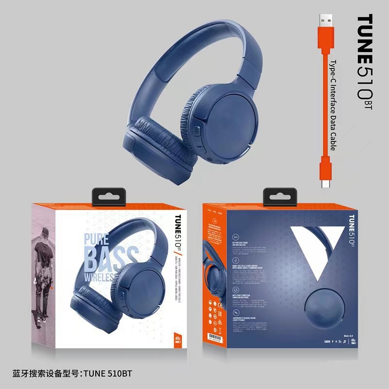 TUNE510BT Headset Bluetooth-hoofdtelefoon Stereo externe muziek Sport Bluetooth-headset: Blauw