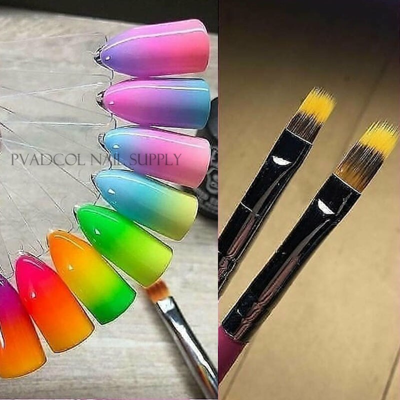 Pincel de efecto degradado para manicura de uñas, herramienta de manicura con mango de madera, para dibujar y pintar