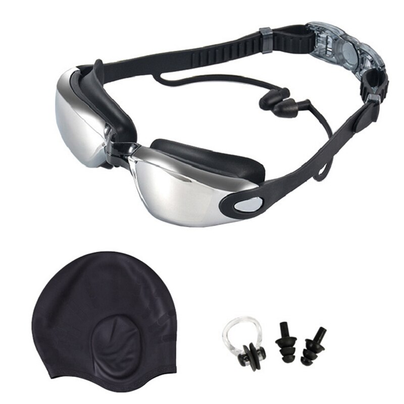 Swimming Goggles High-Definition Waterproof Anti-Fog Goggles Swimming Cap Ear Plugs Nose Clip Suit Three Sets