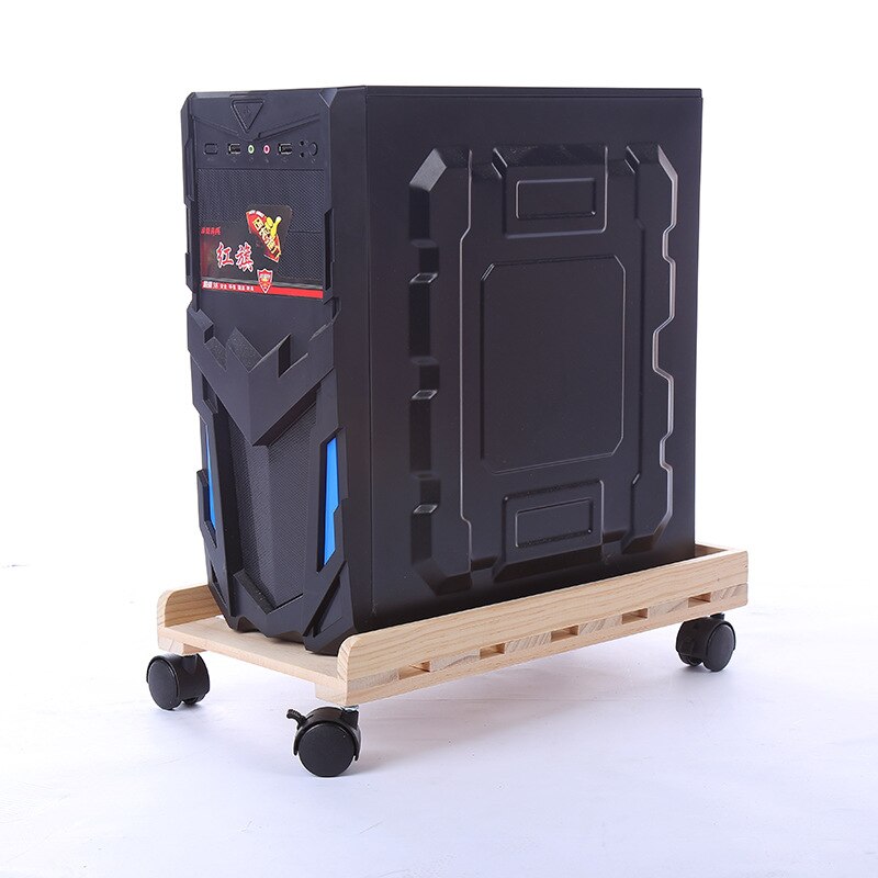 Computer Caster Tower Office Holder Solid Wood PC Case Adjustable Heat Dissipation Desktop Moving Tray Rolling Wheels
