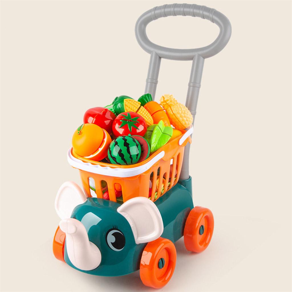 Shopping Cart Pretend Play Trolly w/ Vegetable Fruit Learning Education Toys