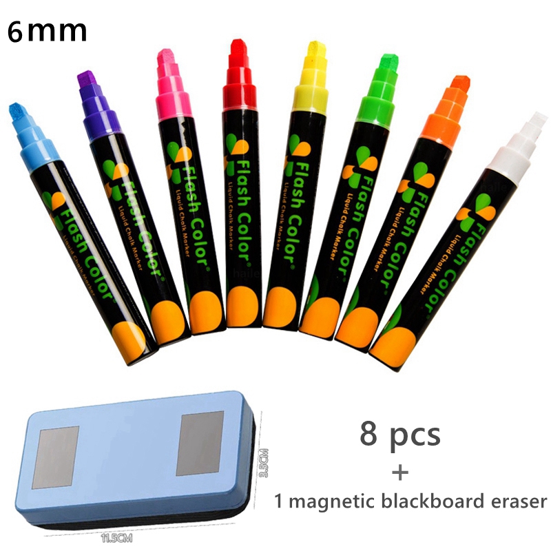 Haile 8Colors/lot Liquid Chalk Erasable Highlighter Art Graffiti Marker Pen For Glass Whiteboard LED Chalkboard Billboard Screen: Yellow
