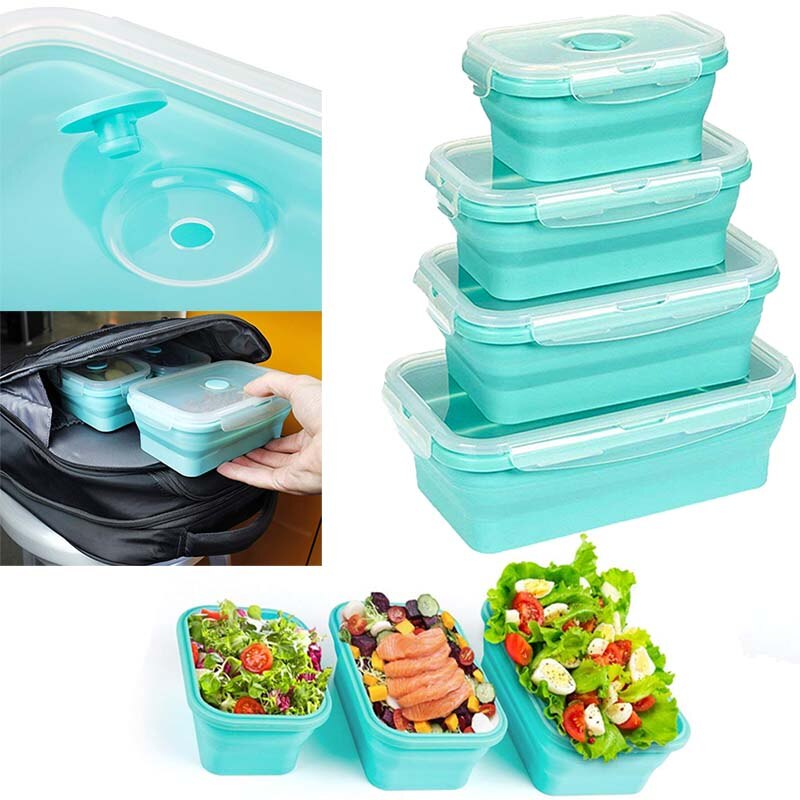 TEENRA Silicone Collapsible Lunch Box Set Silicone Food Container Storage folding Food Bento Lunch Box Microwave Dishwasher Safe