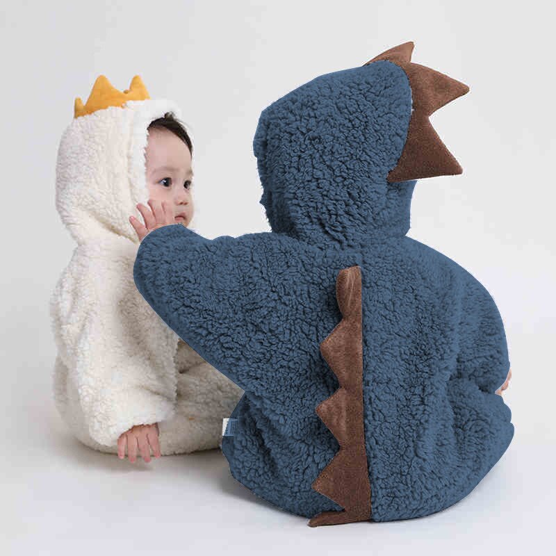 Herfst Winter Baby Jongens Meisjes Fleece Romper Dinosaurus Patroon Lange Mouwen Hooded Jumpsuit Bodysuit Voor Meisjes Jongens